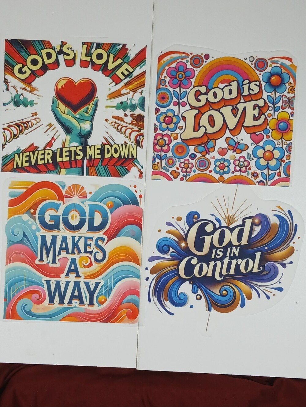 Set of 4 Ready-to-Press Retro Faith Inspirational DTF Heat Transfers